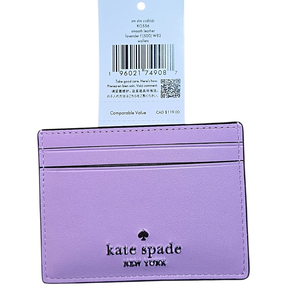 Kate Spade New York Small Slim Card Holder Lavender Smooth Leather NEW